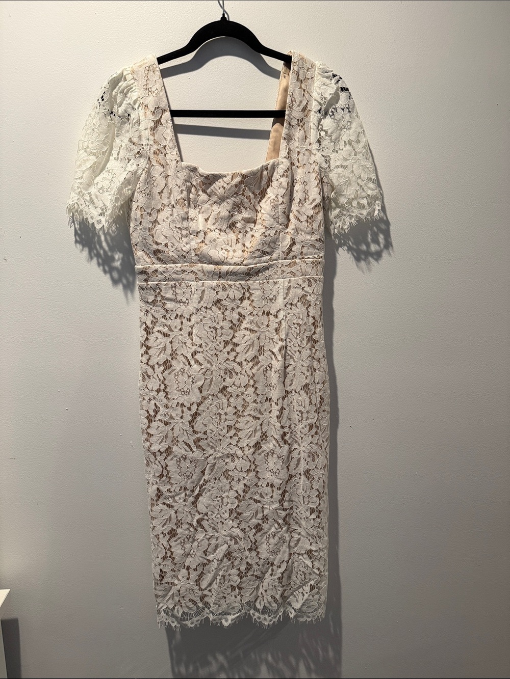 Cream Lace Midi Dress with Short Sleeves